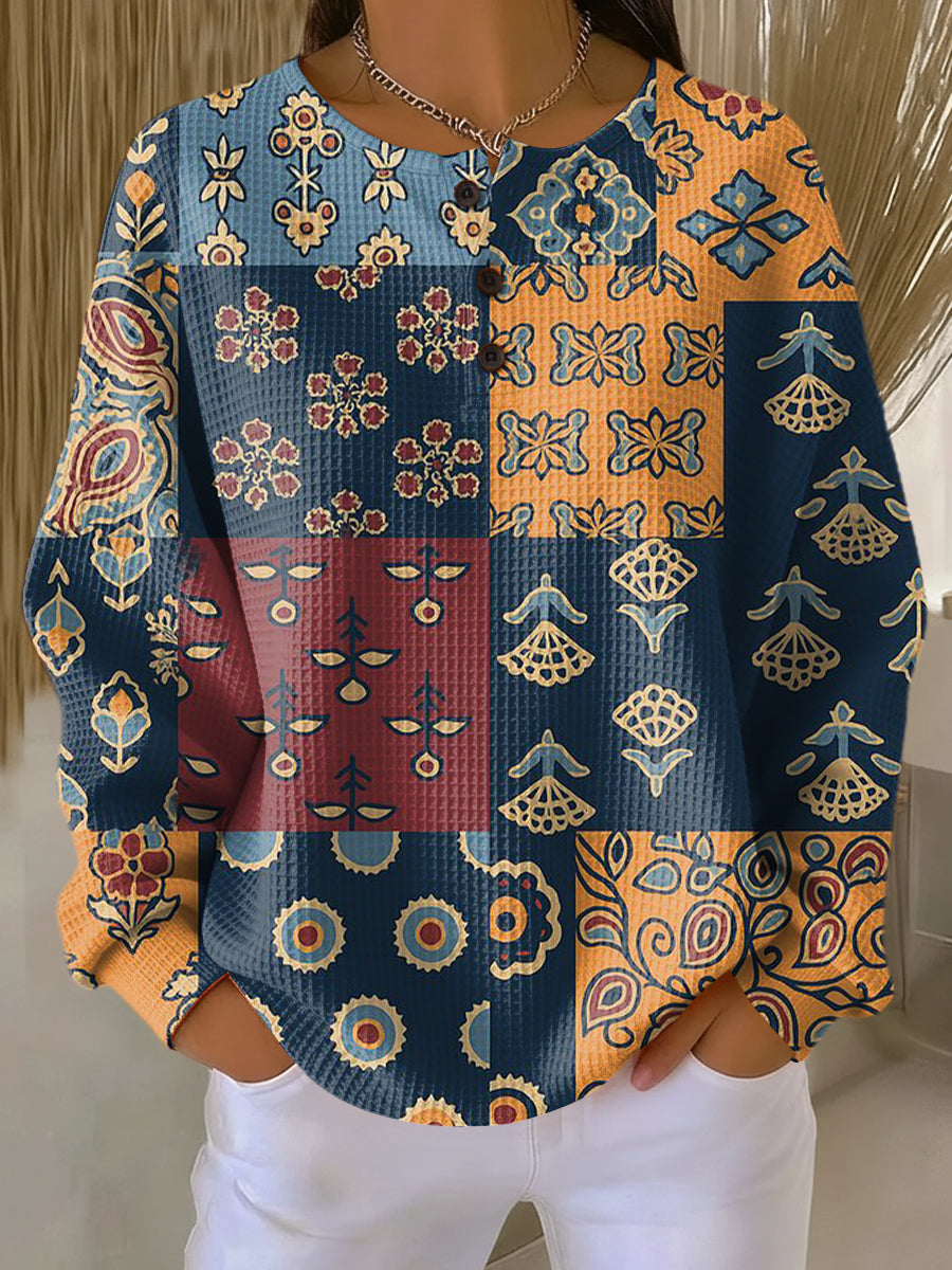 Zyravine | Sweater with Ethnic Check Floral Print