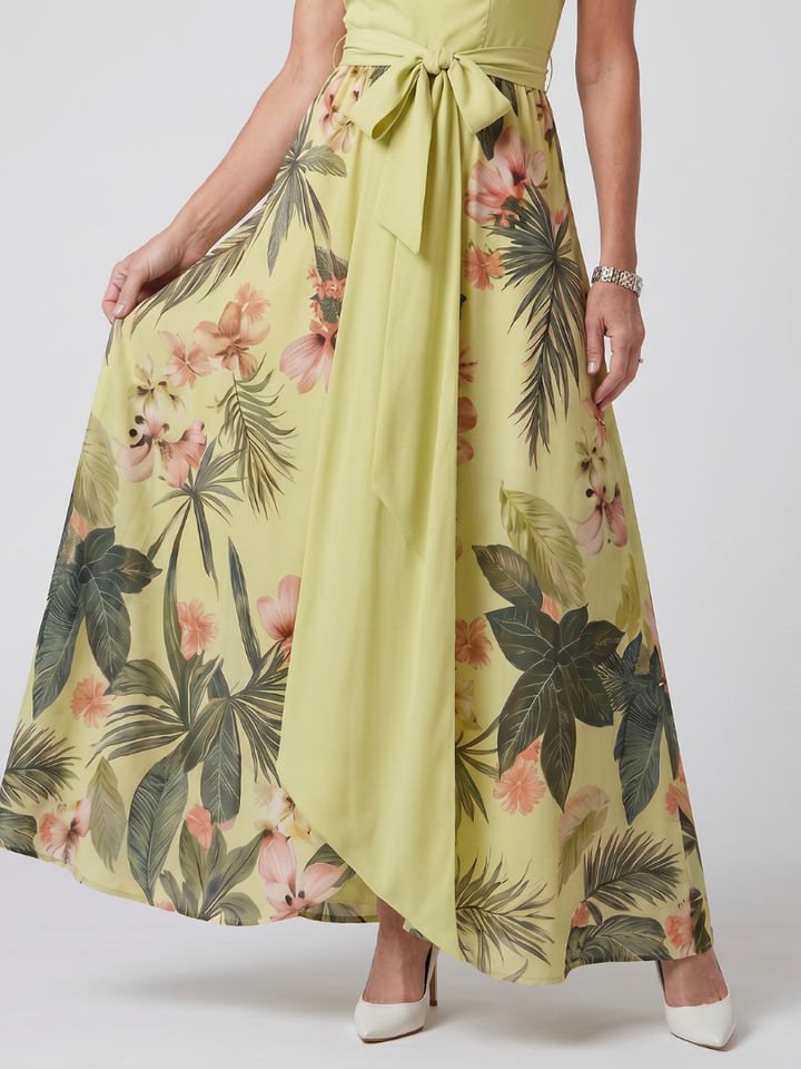 Meadow | Maxi Dress with Botanical Panel and Halter Neck