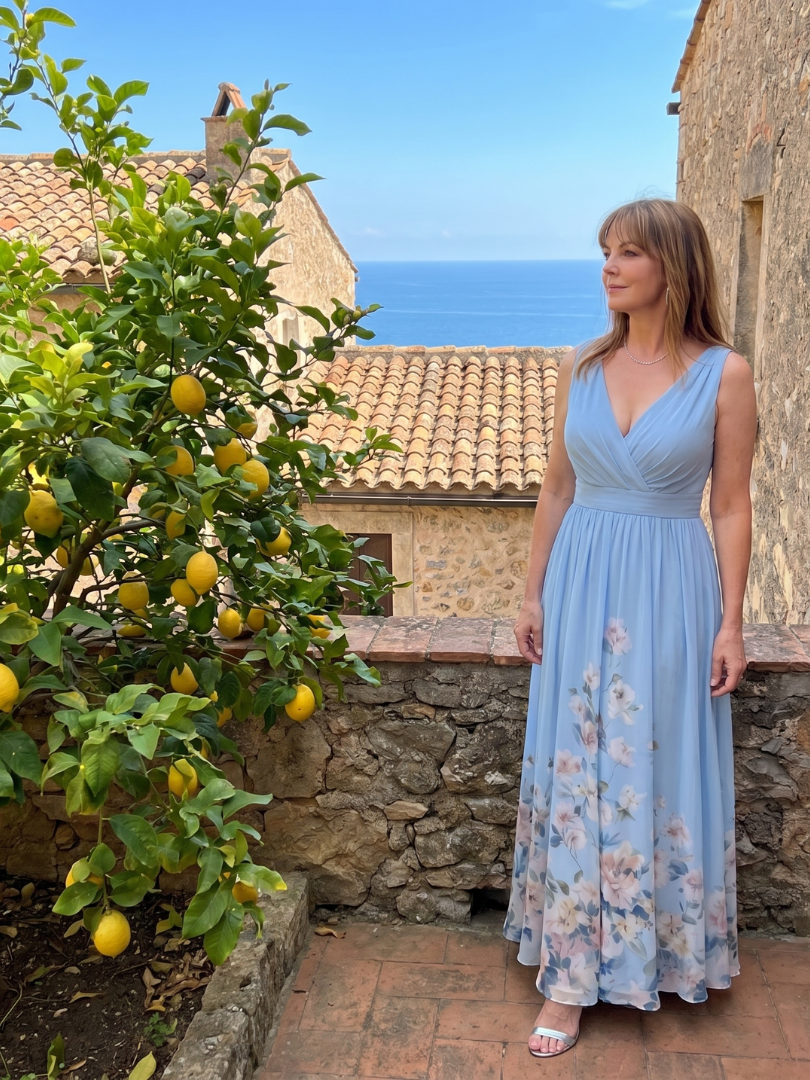Clarissa | Sleeveless V-Neck Midi Dress with Soft Floral Hem