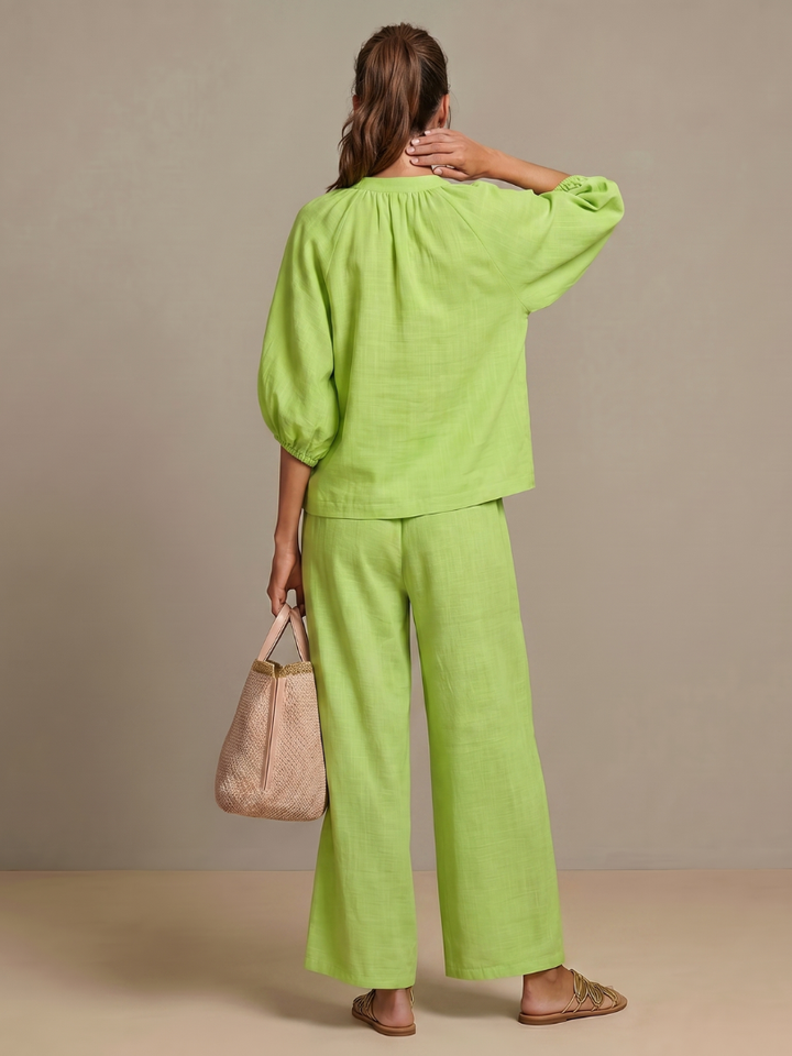 Natalia | Blouson Zip Front Top and Wide-Leg Trousers
