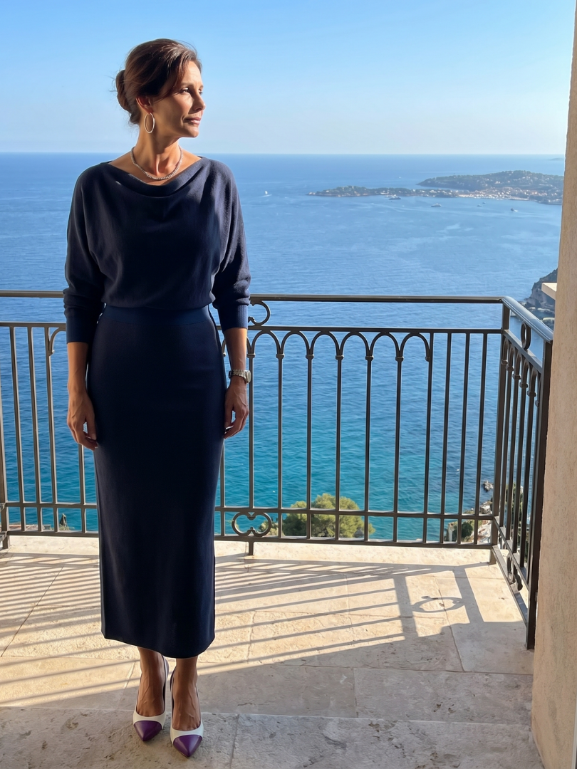 Romy | Fitted Midi Dress with Draped Neckline