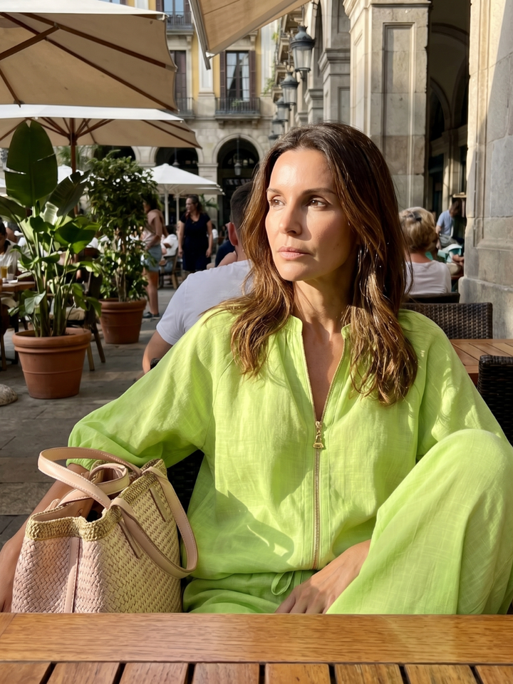 Natalia | Zip Blouson Top and Wide-Leg Trousers