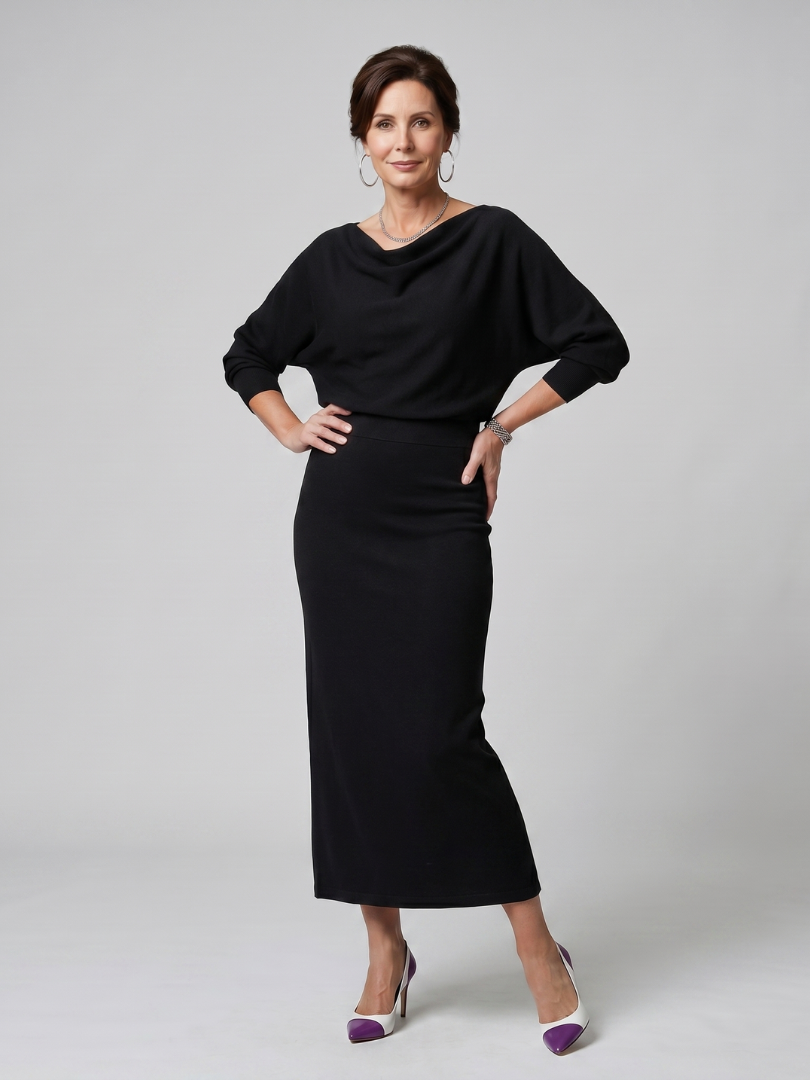 Romy | Fitted Midi Dress with Draped Neckline