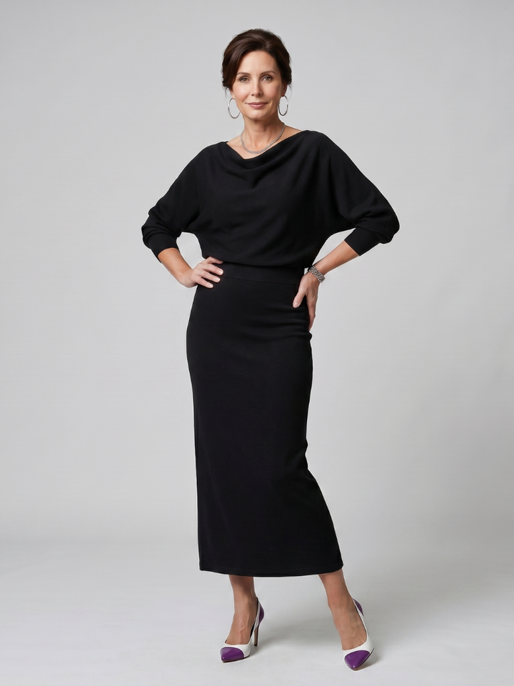 Romy | Fitted Midi Dress with Draped Neckline