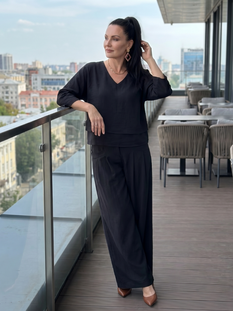Fiume | Layered Top with Wide-Leg Trousers Set