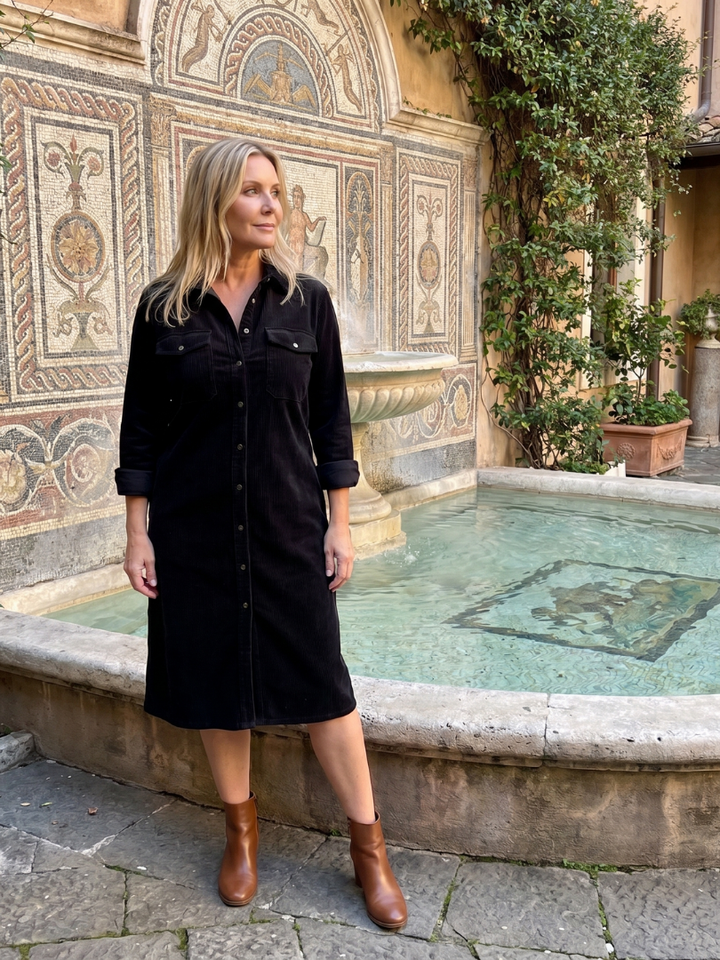 Pema | Long-Sleeve Midi Dress with Patch Pockets