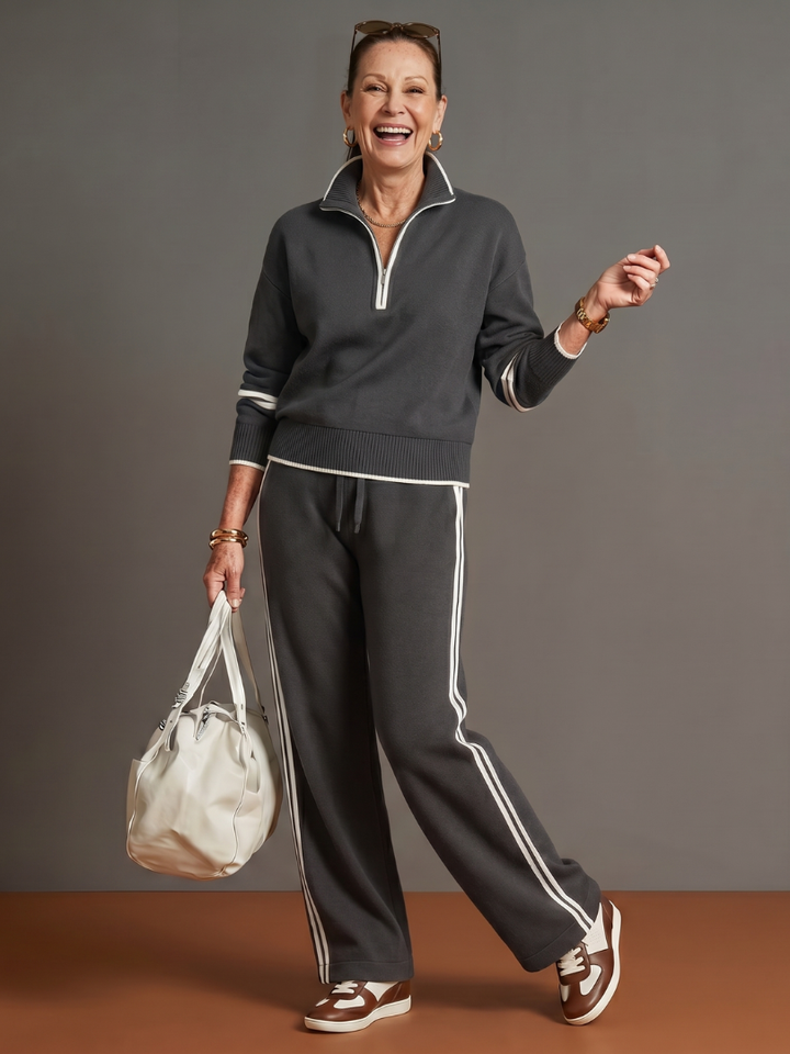 Pioggia | Zip Long Sleeve Trouser Set with Side Stripe