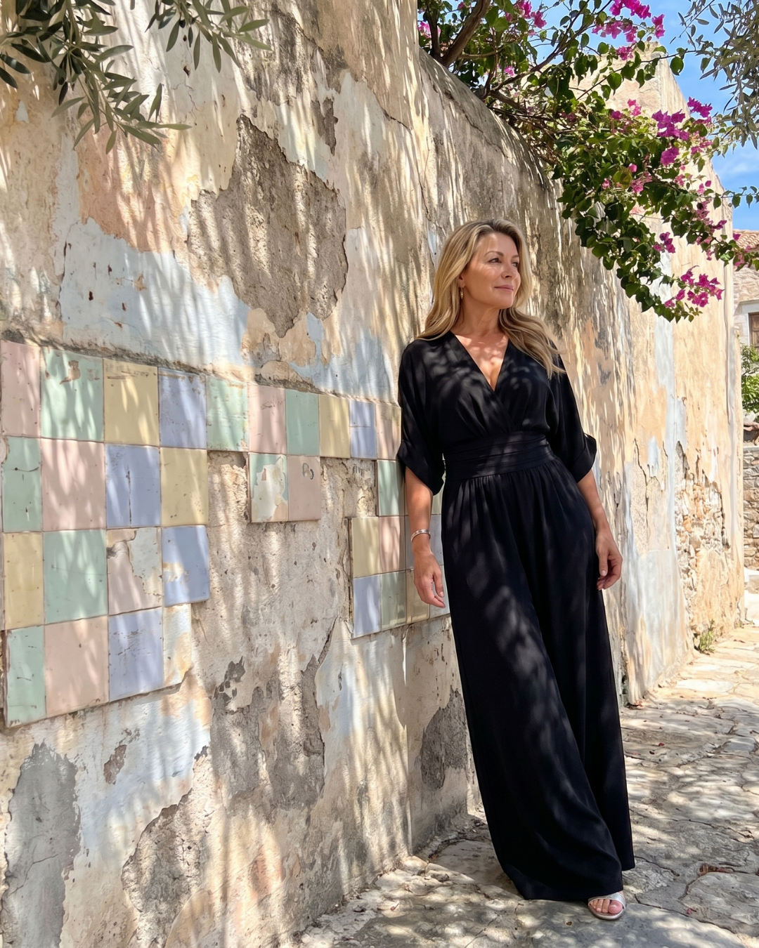 Emene | Relaxed Draped V-Neck Wide-Leg Jumpsuit