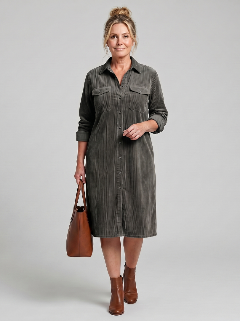 Pema | Long-Sleeve Midi Dress with Patch Pockets