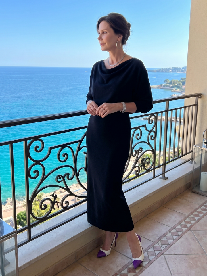 Romy | Fitted Midi Dress with Draped Neckline