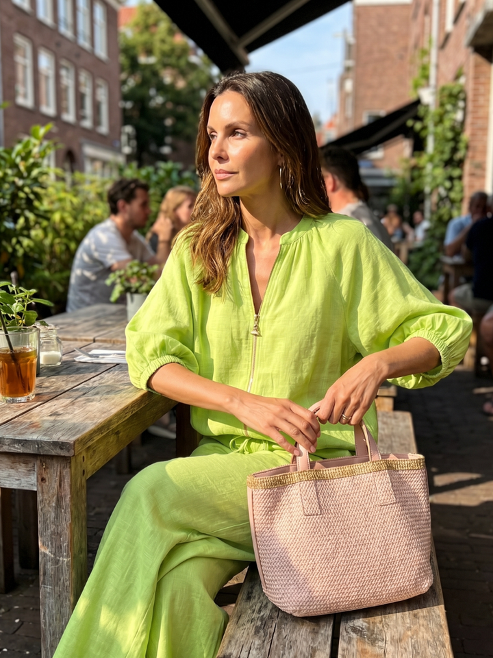 Natalia | Blouson Zip Front Top and Wide-Leg Trousers