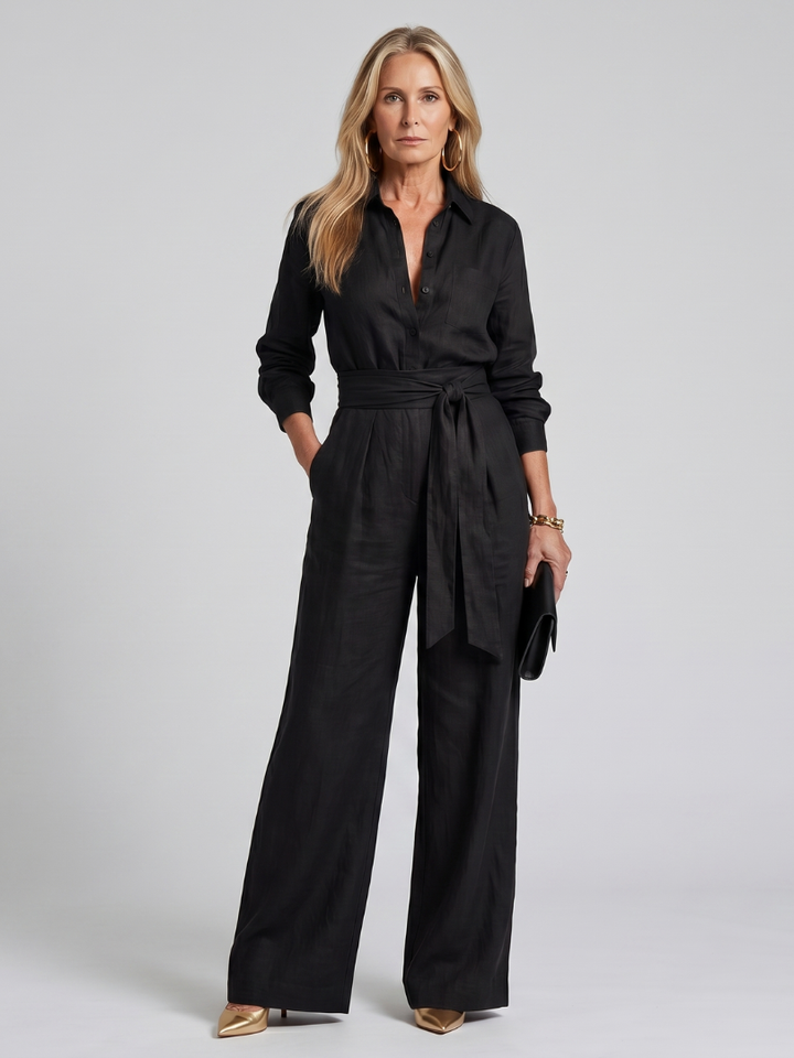 Jovie | Button Long Sleeve Wide-Leg Jumpsuit
