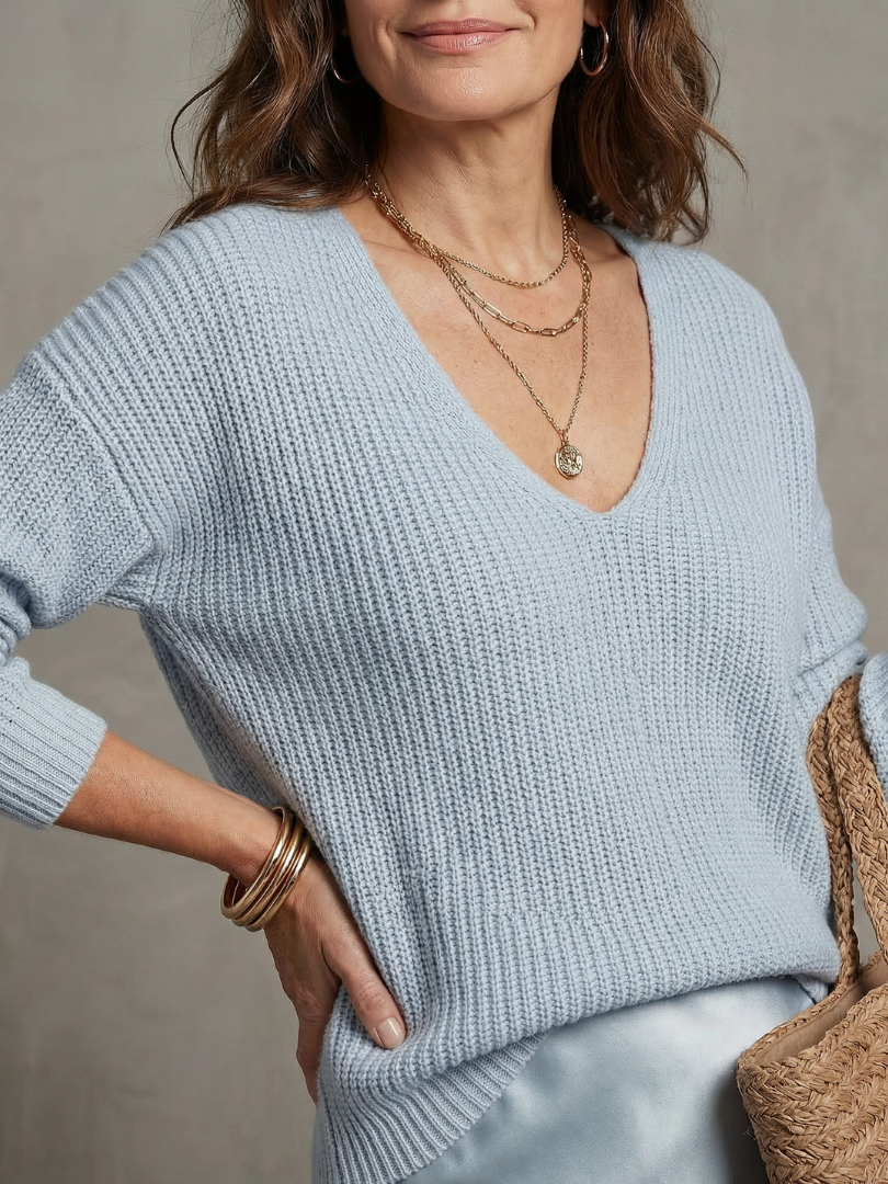 Luciana | V-Neck Sweater and Satin Bias-Cut Skirt Set