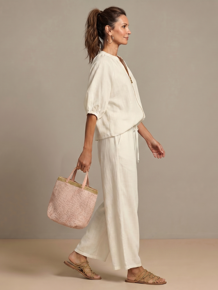 Natalia | Blouson Zip Front Top and Wide-Leg Trousers