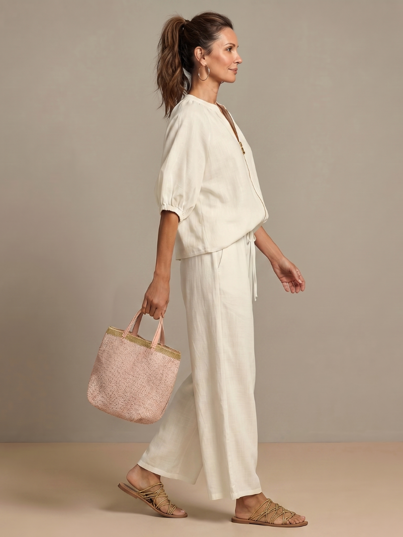 Natalia | Zip Blouson Top and Wide-Leg Trousers