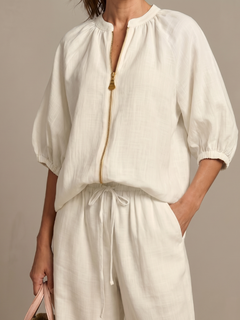 Natalia | Zip Blouson Top and Wide-Leg Trousers