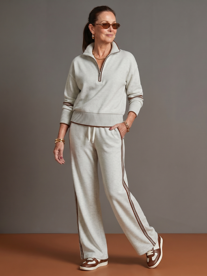 Pioggia | Zip Long Sleeve Trouser Set with Side Stripe