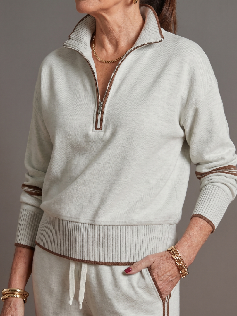 Pioggia | Zip Long Sleeve Trouser Set with Side Stripe