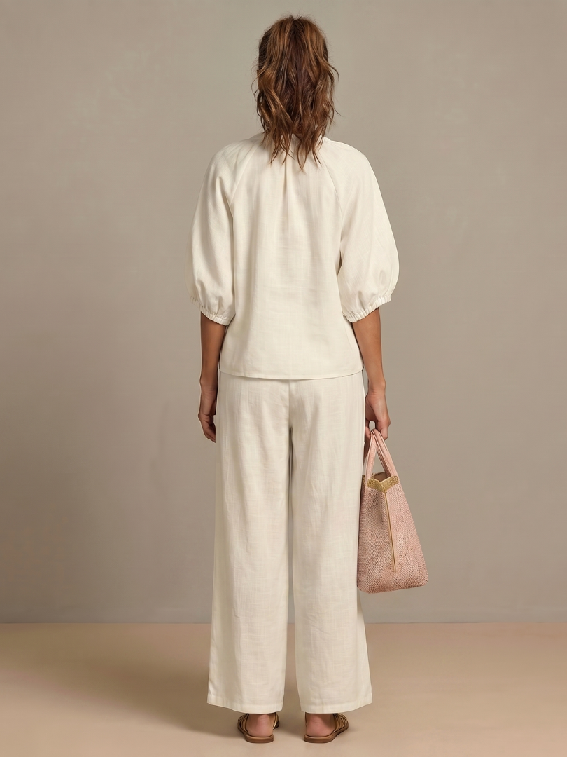 Natalia | Zip Blouson Top and Wide-Leg Trousers