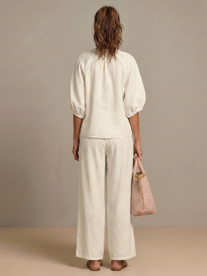 Natalia | Zip Blouson Top and Wide-Leg Trousers