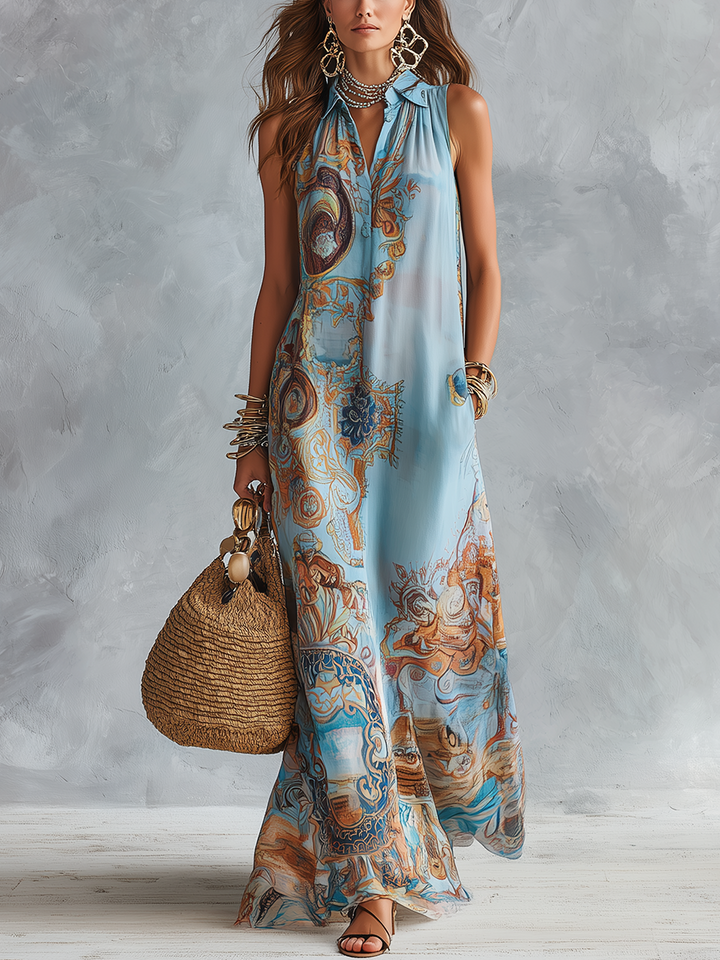 Donatella | Baroque Print Maxi Shirt Dress