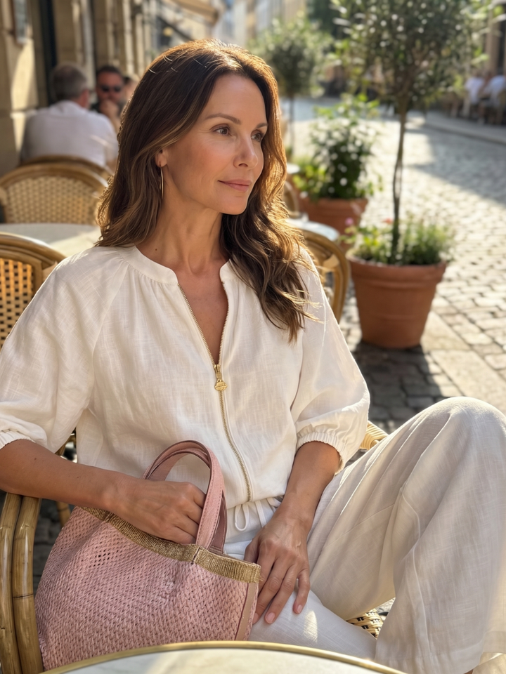 Natalia | Zip Blouson Top and Wide-Leg Trousers