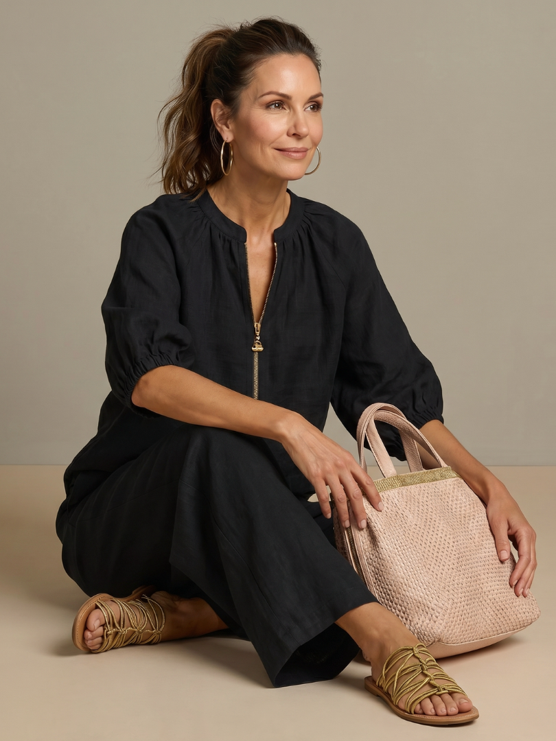 Natalia | Zip Blouson Top and Wide-Leg Trousers