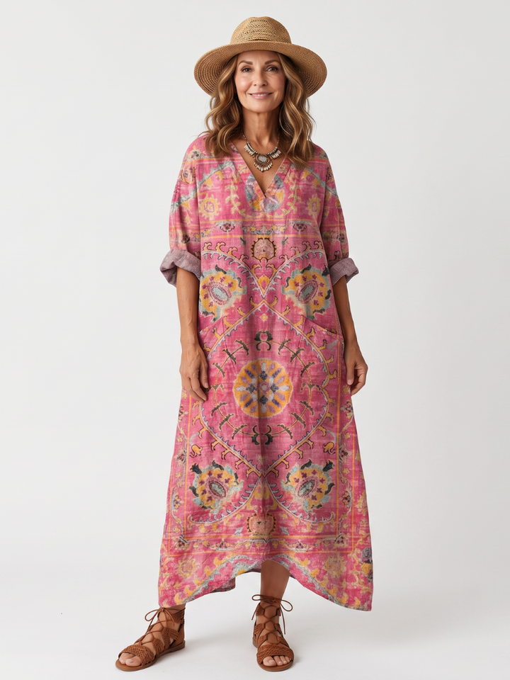Willow | Abstract Print Relaxed Pocket Midi Dress