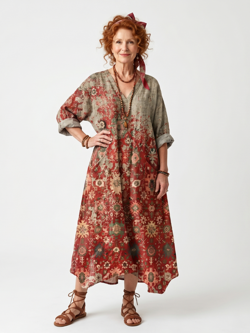 Kirra | Mixed Pattern Relaxed Pocket Midi Dress