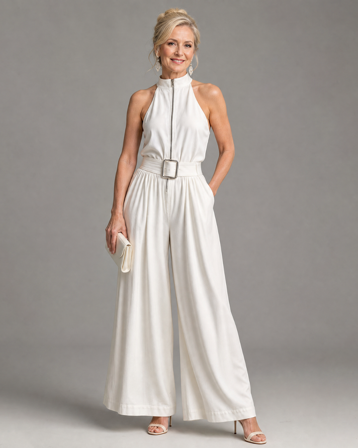 Astrielle | Sleeveless High Neck Belted Wide-Leg Jumpsuit