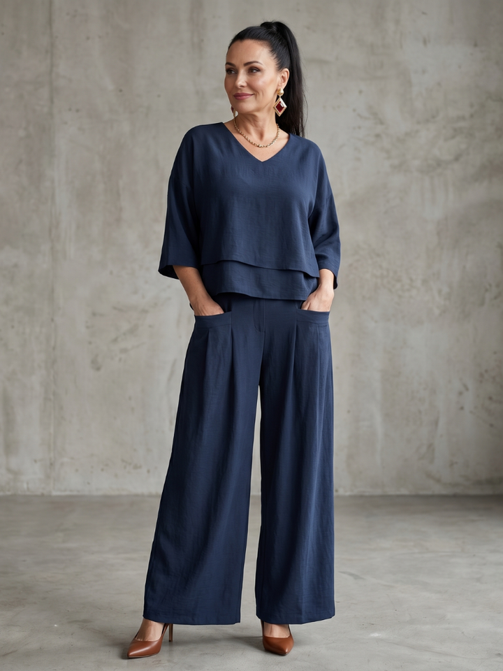 Fiume | Layered Top with Wide-Leg Trousers Set