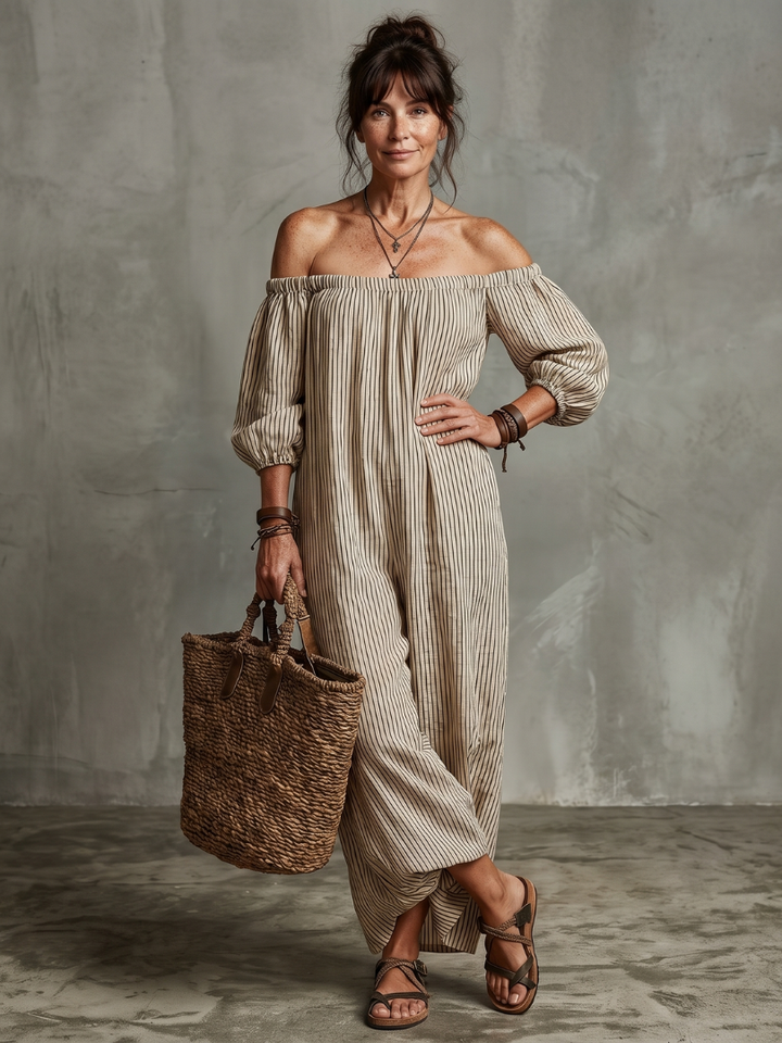 Eufemia | Off-Shoulder Striped Maxi Dress