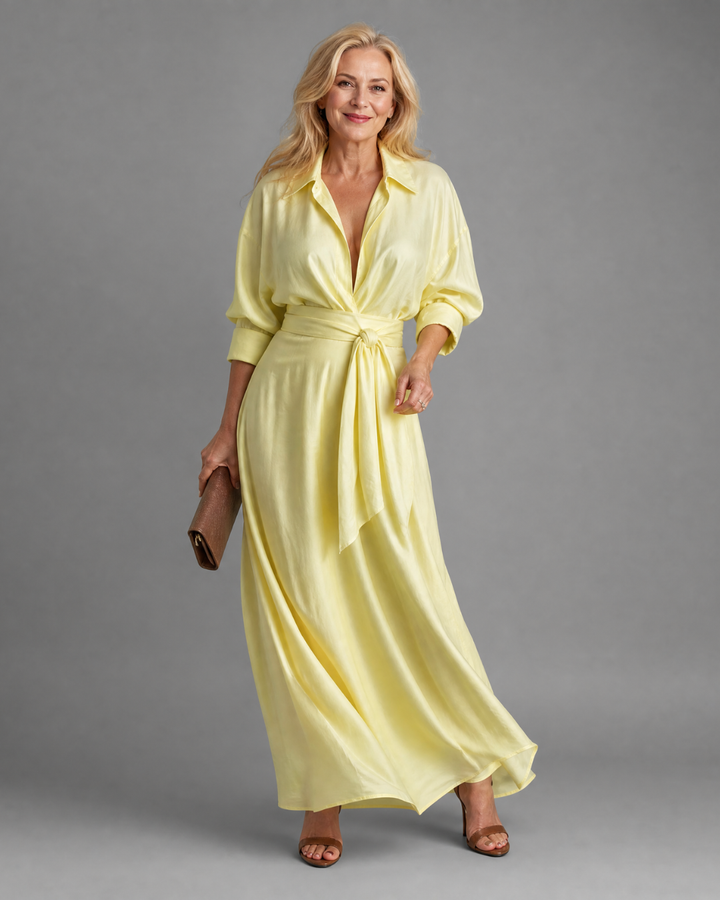 Zelith | Long Midi Dress with Collar and Belt
