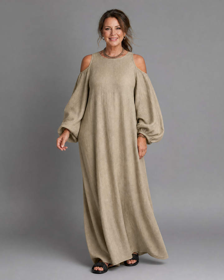 Sylphine | Relaxed Maxi Dress with Off-Shoulder Balloon Sleeves