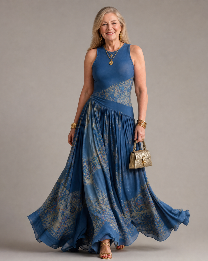 Velisse | Printed Sleeveless Corset and Flowy Maxi Skirt Set
