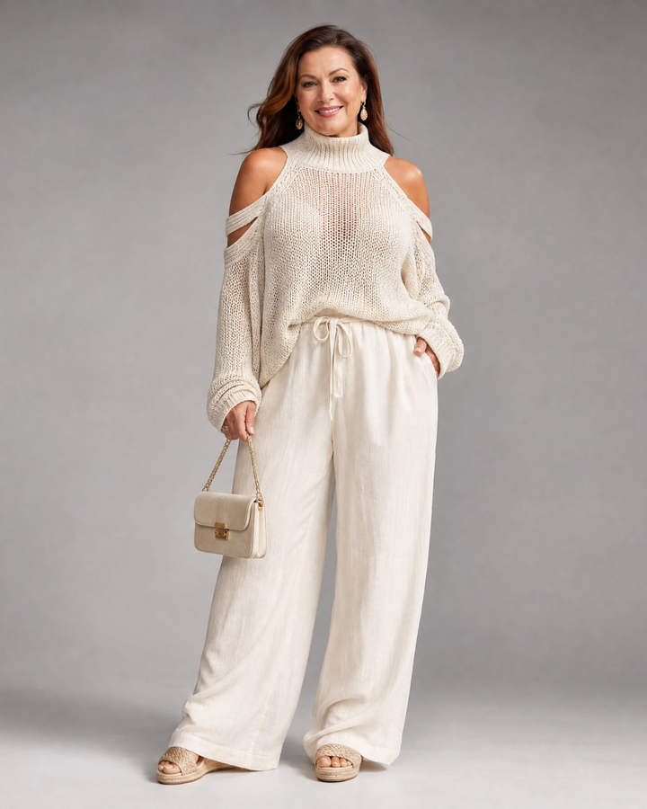 Elamen | Off-Shoulder Sweater and Wide-Leg Trousers