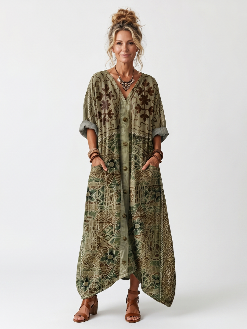Matilda | Button Front Oversized Pocket Midi Dress