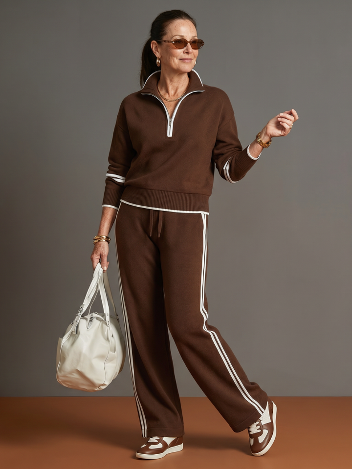 Pioggia | Zip Long Sleeve Trouser Set with Side Stripe