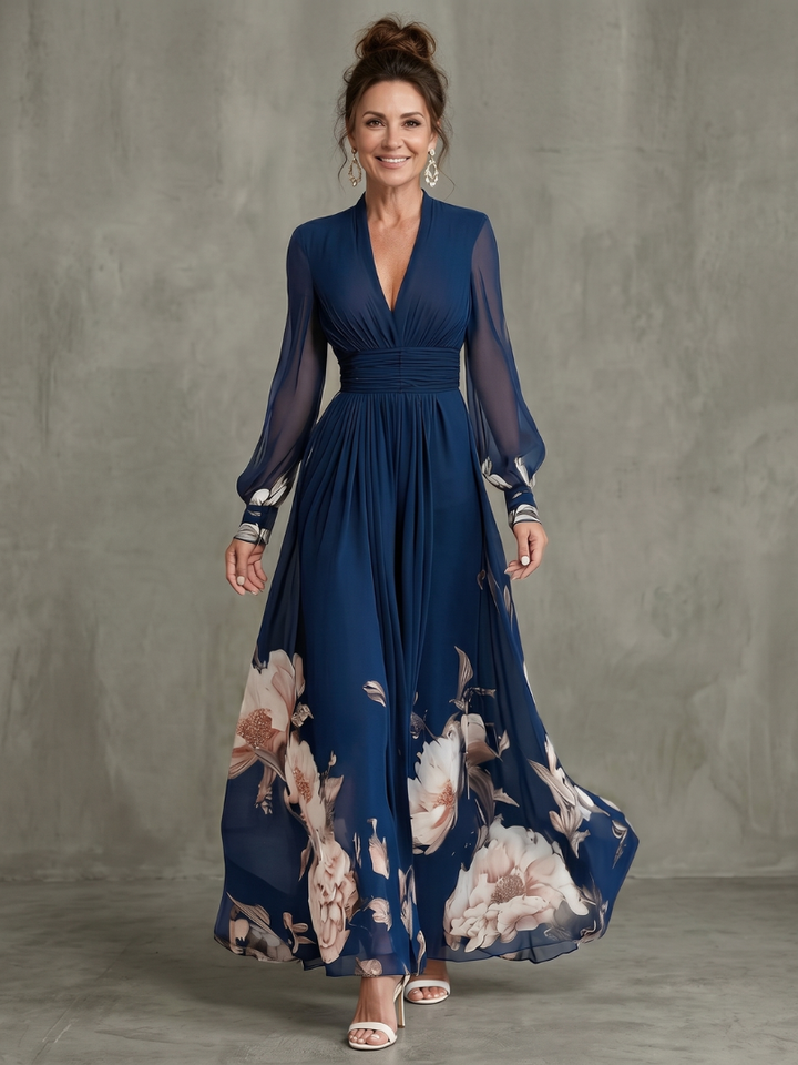 Ziva | Maxi Dress with Sheer Pleated Sleeves