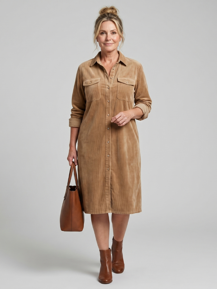 Pema | Long-Sleeve Midi Dress with Patch Pockets
