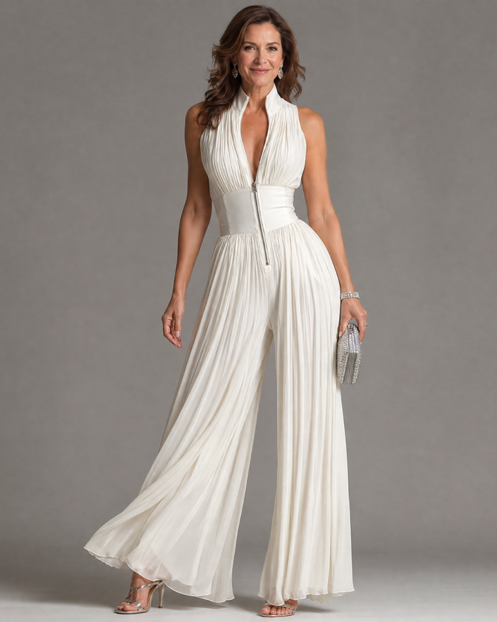 Zakira | Pleated Halter Neck Wide-Leg Jumpsuit