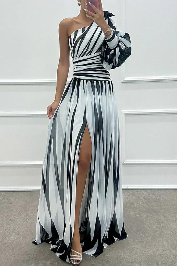 Stella & Grace™ | Elegant One-Shoulder Striped Maxi Dress