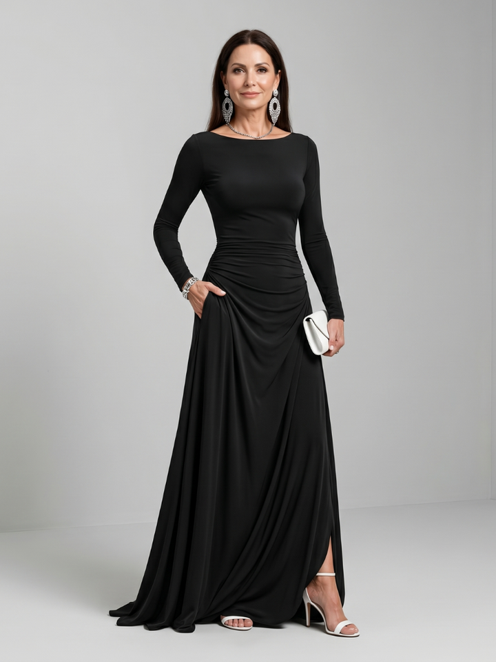 Gyram | Long-Sleeve Flowing Boatneck Maxi Dress