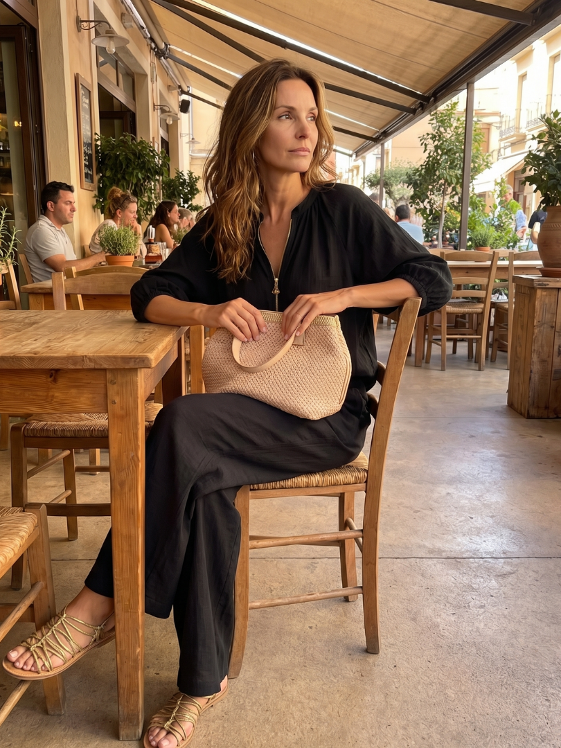 Natalia | Blouson Zip Front Top and Wide-Leg Trousers
