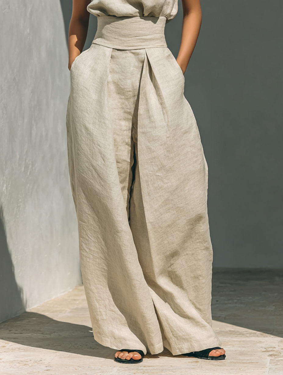 Maria™ | Complete Set with Tank Top and Wide-Leg Trousers in Cotton and Linen