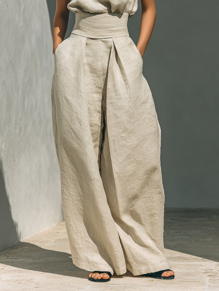 Maria™ | Complete Set with Tank Top and Wide-Leg Trousers in Cotton and Linen