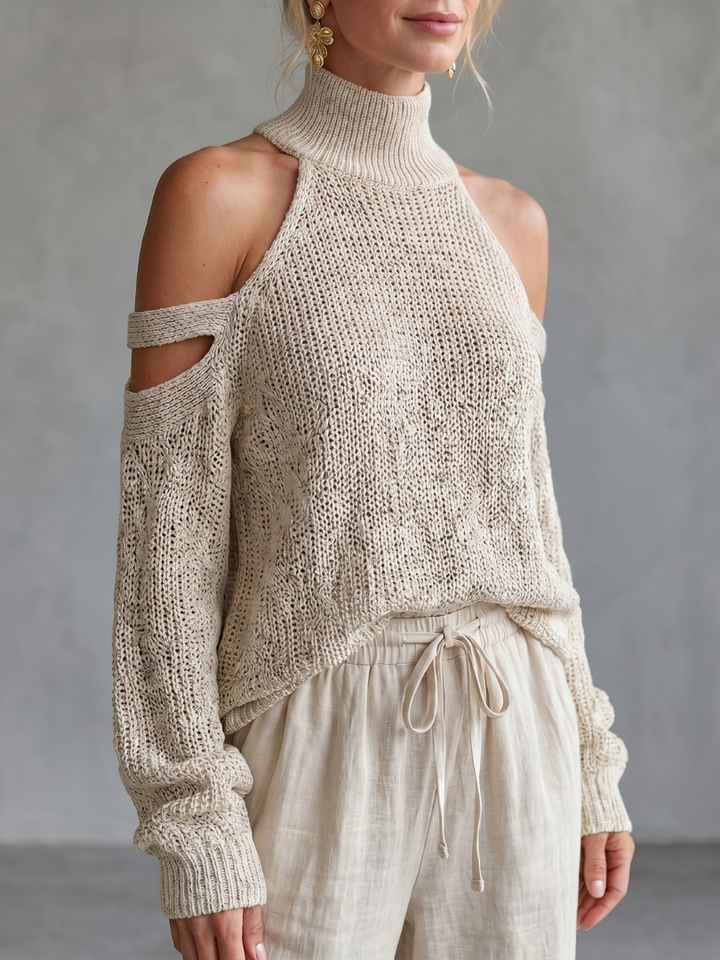 Questo | Off-Shoulder Knit Top and Wide-Leg Trousers Set