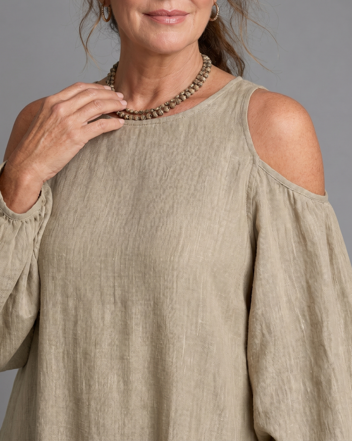 Sylphine | Relaxed Maxi Dress with Off-Shoulder Balloon Sleeves