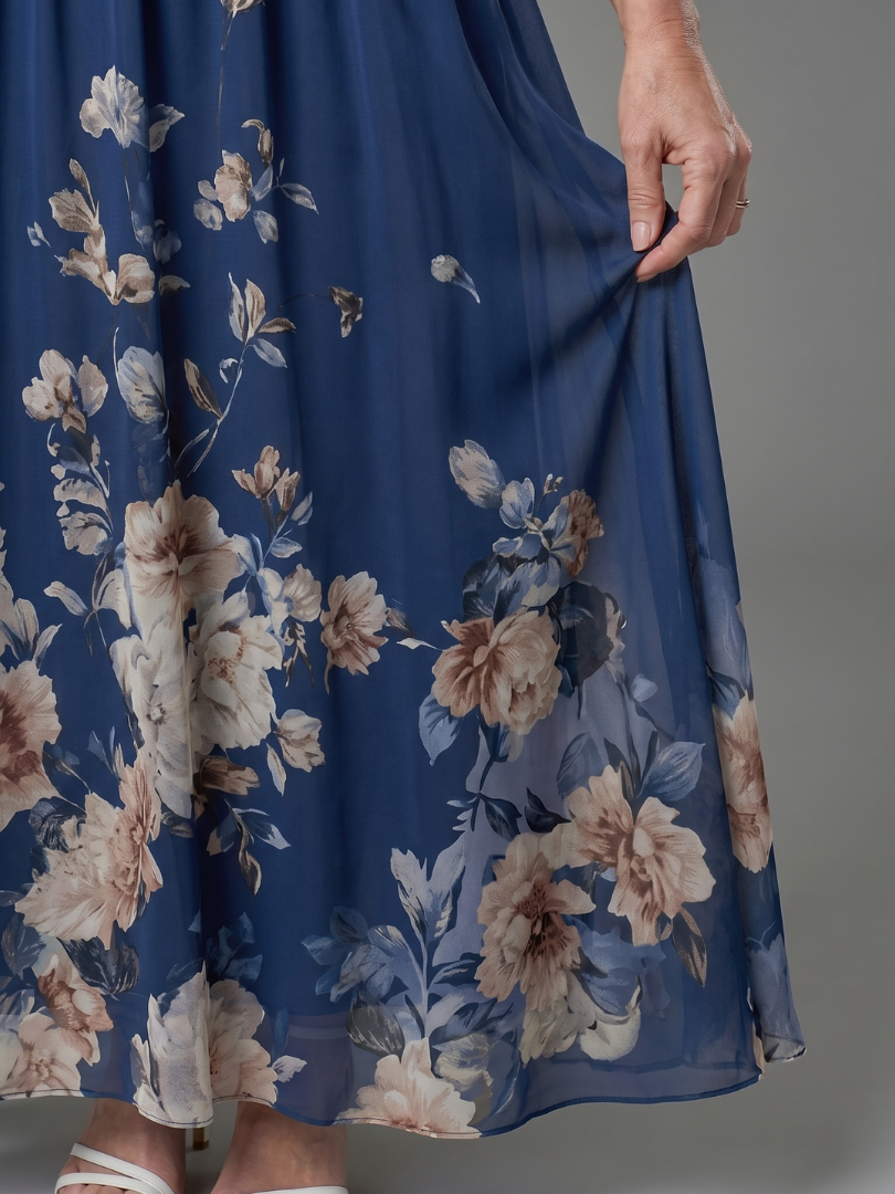Clarissa | Sleeveless V-Neck Midi Dress with Soft Floral Hem