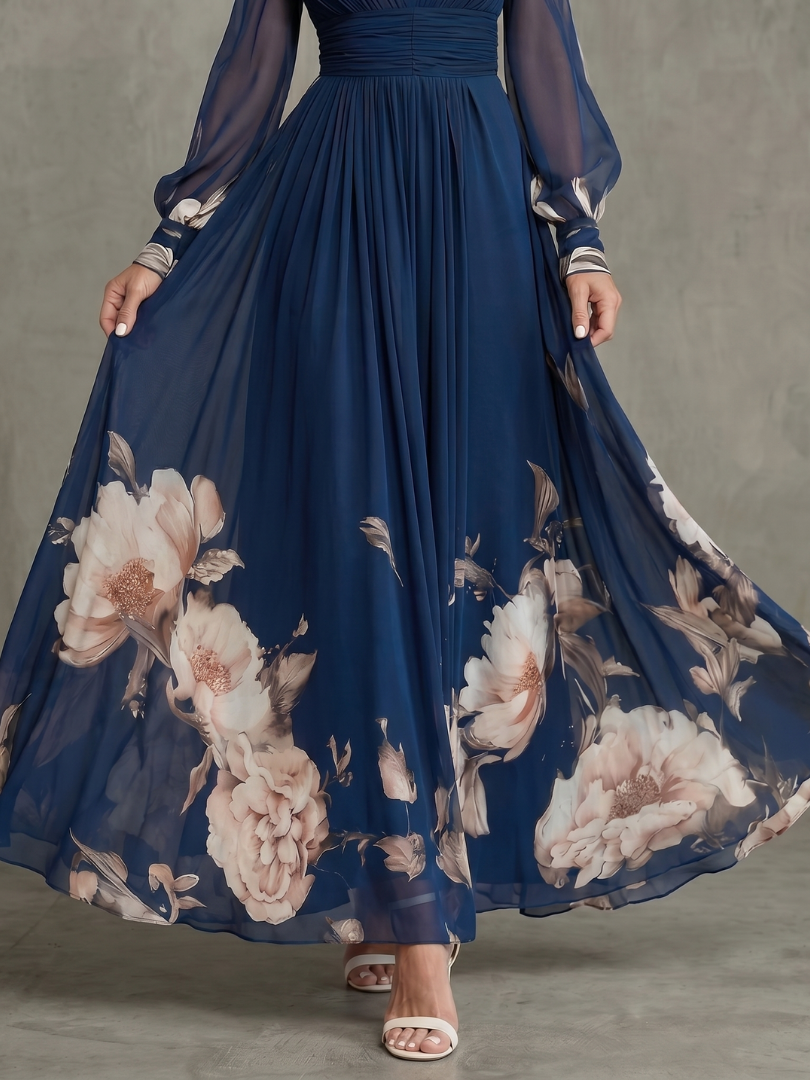 Ziva | Maxi Dress with Sheer Pleated Sleeves
